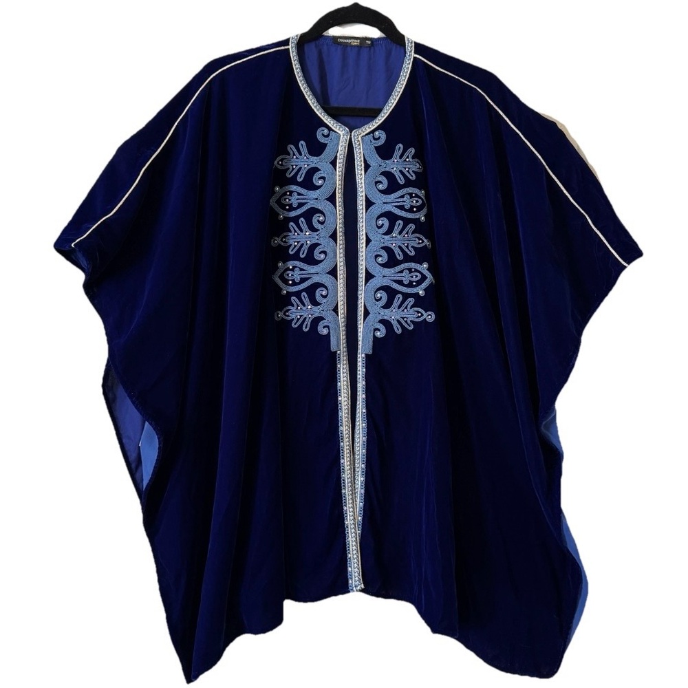 Diamantine Moroccan Velvet Cape One Size Embroidered Kaftan Boho Maximalist - Picture 2 of 12